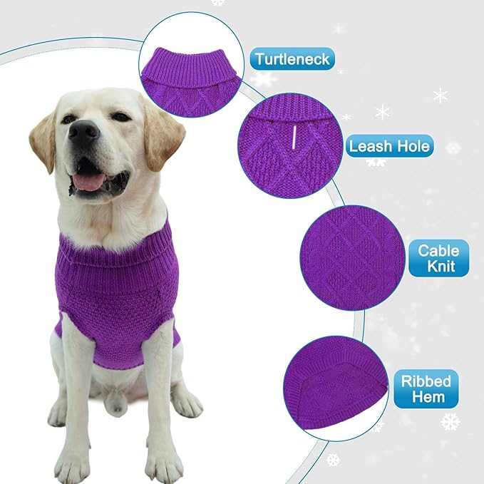 Mihachi Turtleneck Dog Sweater - Winter Coat Apparel Classic Cable Knit Clothes with Leash Hole for Cold Weather, Ideal Gift for Pet in New Year