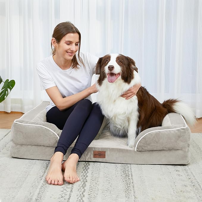 Comfort Expression Large Dog Beds Waterproof Orthopedic Foam Dog Sofa Beds Comfy Pet Bed with Washable Removable Cover & Non-Slip Bottom(Large,Beige)