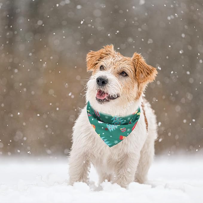 PAWCHIE Christmas Dog Bandanas 4 Pack, Reversible Dog Party Triangle Scarf Bibs, Pet Holiday Costume with Adjustable Snaps, Multiple Christmas-Themed Patterns for Small Medium Dogs Puppy, Cats, Pets
