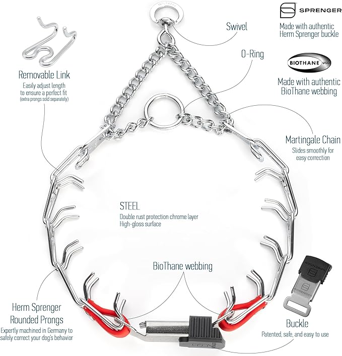 Herm Sprenger Chrome Plated Steel Dog Collar with Quick Release ClicLock Buckle and Biothane Insert Training Collar for Dogs Made in Germany (Cherry Red, 16in x 2.25mm(Neck Size up to 13-14in))
