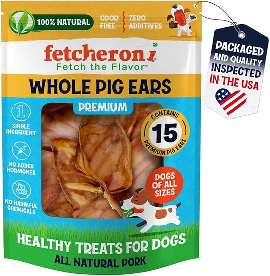 Whole Pig Ears for Dogs Large - 15 Pack Long Lasting Dog Chews – Dog Treats One Ingredient Delicious All Natural Flavor – Easy to Digest Dog Treats for Large Dog - Great for Teeth and Gums