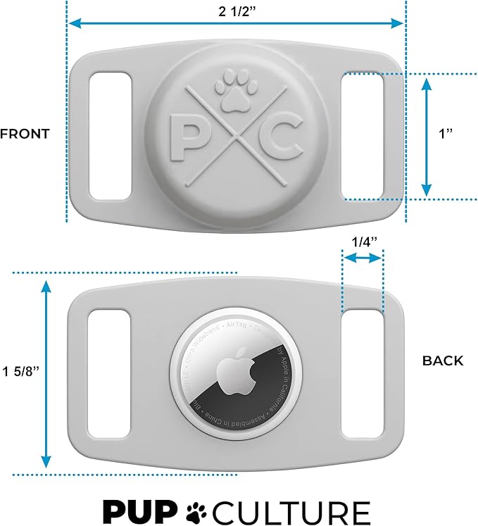 Pup Culture AirTag Dog Collar (2 Pack), Extra-Durable, Lightweight, and Protective AirTag Case for Dog Collar - Track Your Pet Using Apple AirTag Technology - Dog Collar AirTag Holder