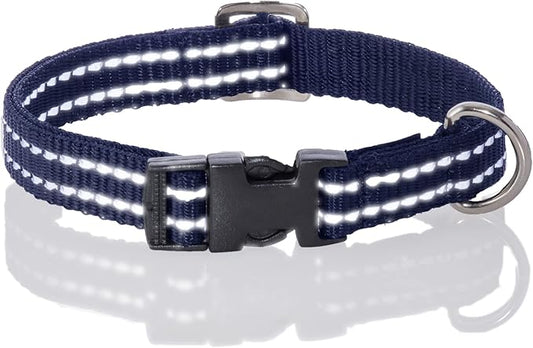 Adjustable Reflective Dog Pet Collar for Small, Medium and Large Dogs, Navy, Medium