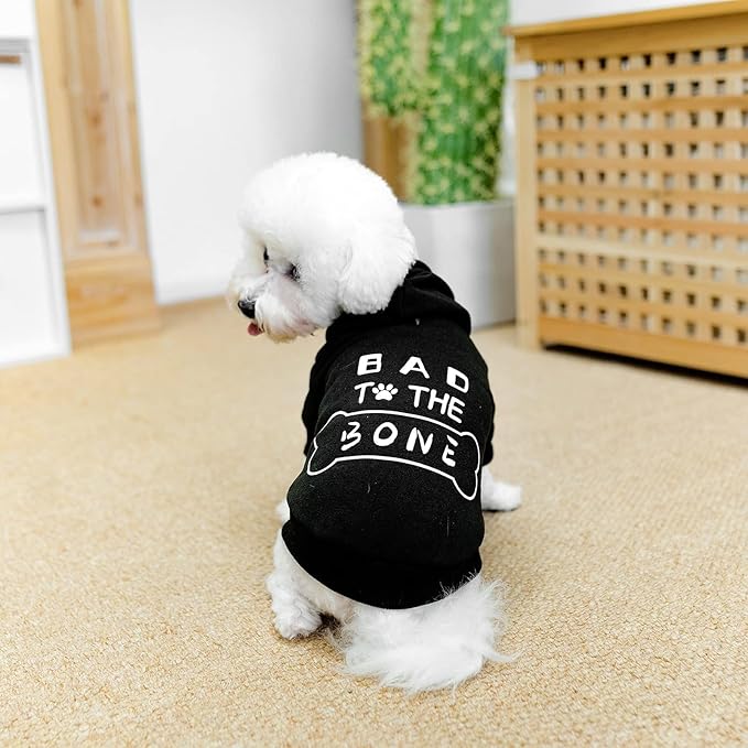 BINGPET Dog Hoodies,Bad to The Bone Printed Soft & Warm Puppy Sweatshirt Hooded with Harness Hole,Cold Protective Winter Coats Warm Puppy Pet Dog Clothes for Small Medium Large Dogs