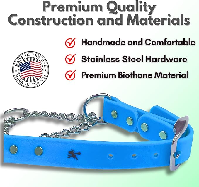 Martingale Collar for Dogs, Biothane, Stainless Steel Hardware, No Pull, Made in The USA, Professional Grade, Small, Light Blue