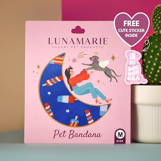 Luxury Pet Birthday Bandanas -Premium & Silky Poly Fabric | 100% Handmade | Custom Shape Dual Layered (4th of July, Medium)