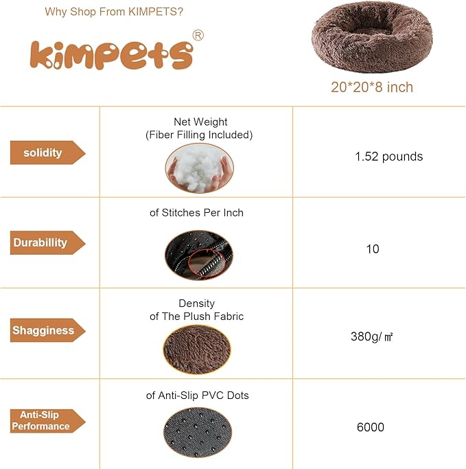 Dog Calming Beds for Small Medium Large Dogs - Round Donut Washable Puppy Dog Bed, Anti-Slip Faux Fur Fluffy Donut Cuddle Anxiety Cat Pet Bed(20'' Khaki