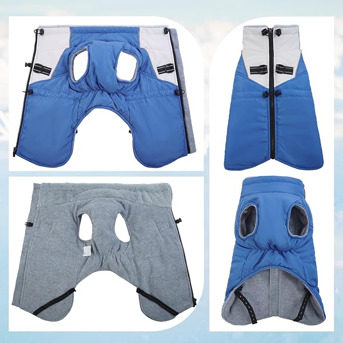ROZKITCH Dog Jacket for Cold Weather, Dog Coat for Autumn Winter with Turtleneck, Pet Clothes with Adjustable Buckles, Soft Warm Pet Clothing with Reflective Strip for Medium Large Dogs Blue M