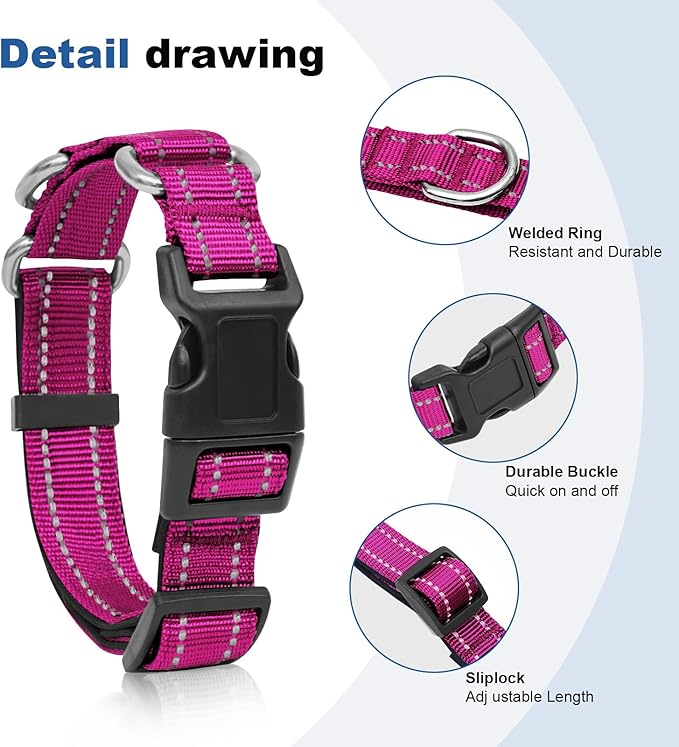 Reflective Martingale Dog Collars. Dog Collar with Quick Release Buckle. Adjustable Soft Padded Breathable Nylon Pet Collar Suitable for Puppies for Small Medium Large Dogs.