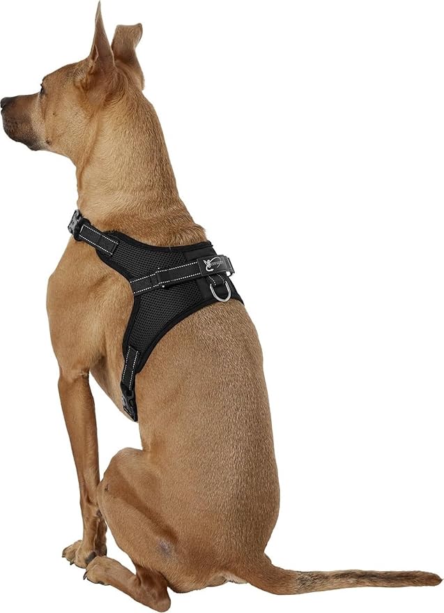 No Pull Reflective Adjustable Dog Harness With Handle- Comfortable Soft All Weather Mesh, Easy On Puppy Harness For Small Medium and Large Dogs (Black) Large