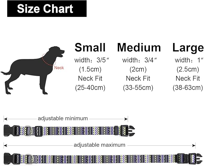 Adjustable Dog Collar with Patterns, Ultra Comfy Soft Nylon Breathable Pet Collar for Small Medium Large Dogs (M, Tribal Violet)