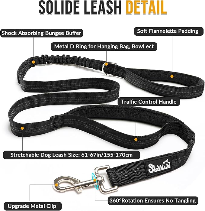 SlowTon No Pull Dog Harness - Heavy Duty Dog Harness and Leash Set for Medium Large Dogs, Reflective Tactical Harness with Soft Padded and Front Clip for Easy Walk and Training (Black L)