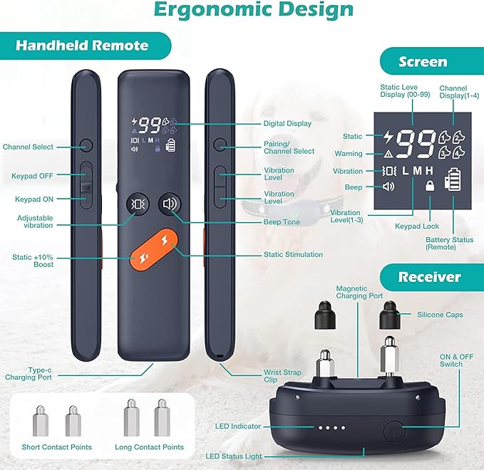 Dog Shock Collar, Electric Dog Training Collar with Remote 2680FT for 2 Dogs, IPX7 Waterproof Vibrating Dog Collar with 4 Training Modes, Rechargeable E-Collar for All Breeds, Sizes