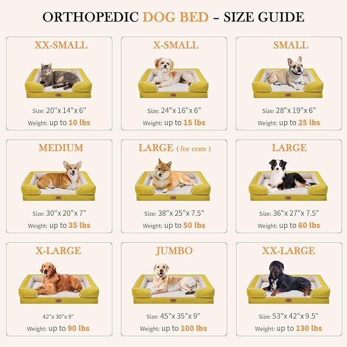 Comfort Expression Small Dog Beds Waterproof Orthopedic Foam Sofa Beds for Small Dogs Comfy Pet Bed with Washable Removable Cover & Non-Slip Bottom(XX-Small,Spicy Mustard)