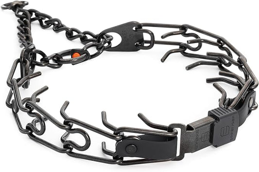 Herm Sprenger Black Stainless Steel Dog Collar with Quick Release ClicLock Buckle and Biothane Insert Training Collar Made in Germany (Black, 25in x 4.0mm(Neck Size up to21-22in))