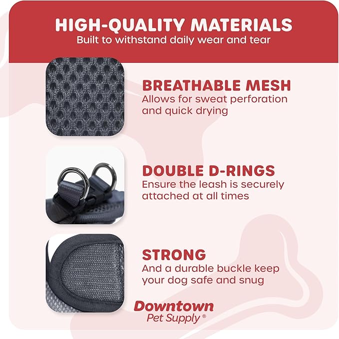 Downtown Pet Supply Step in Dog Harness for Small Dogs No Pull, X-Small, Charcoal - Adjustable Harness with Padded Mesh Fabric and Reflective Trim - Buckle Strap Harness for Dogs