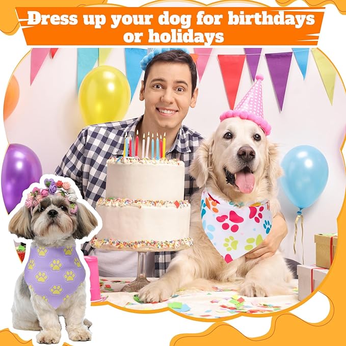 Sanwuta 120 Pcs Paw Print Dog Bandanas Bulk Pet Scarves Adjustable Soft Cute Dog Triangle Scarfs for Medium Small Dogs Cats Large Puppy