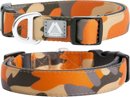Soft Padded Dog Collar, Neck 9’’-14’’, Adjustable Heavy Duty Collar with 3M Reflective Logo for Small Dogs, Camo Orange, S