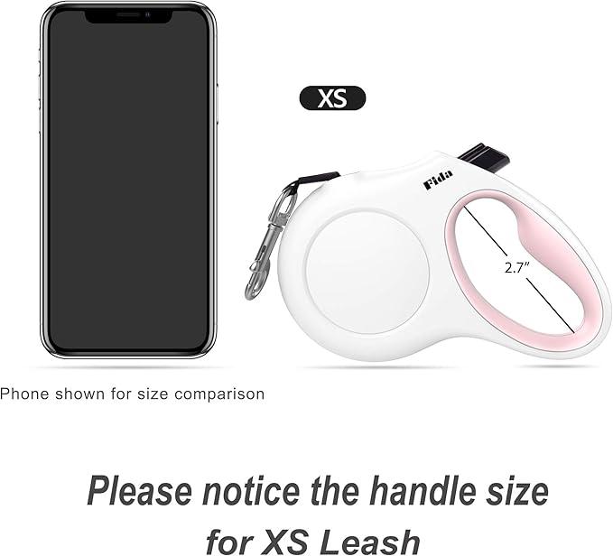Fida Retractable Dog Leash with Dispenser and Poop Bags, 10 ft Pet Walking Leash for X-Small Dog or Cat up to 18 lbs, Anti-Slip Handle, Tangle Free, Reflective Nylon Tape (XS, White)