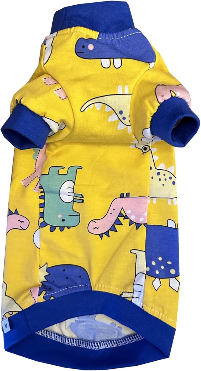 Sphynx Hairless Cat Cute Summer Cotton T-Shirts Pet Clothes,Round Collar Kitten Shirts Cats Apparel (Dinosaur, S (3.3-4.4 lbs))