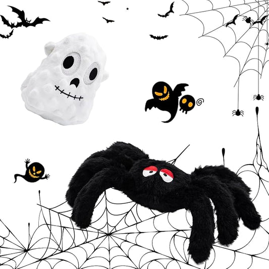 Squeaky Dog Toys Dog Chew Toy Plush Aggressive Stuffed for Puppies- Funny Dog Toys, Spider + Ghost, 2-Pack Everyday Presents Holiday Surprises Gift to Small and Medium Breeds PUPS