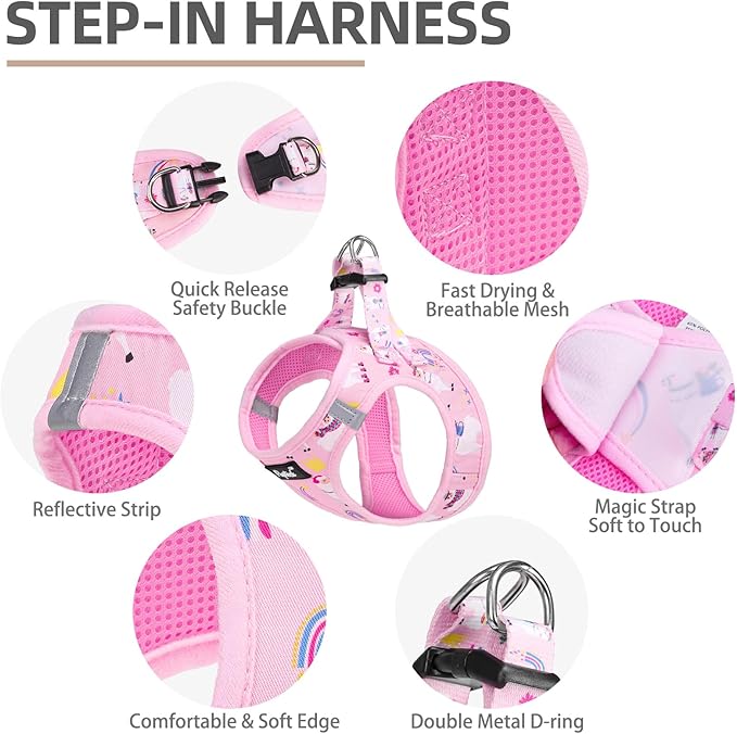 PUPTECK Adjustable Dog Harness Collar and Leash Set, Step in No Pull Pet Harness for Small Medium Dogs Puppy Cats Outdoor Walking, Soft Mesh Padded Reflective Vest Harnesses, Light Pink Alpaca, XS