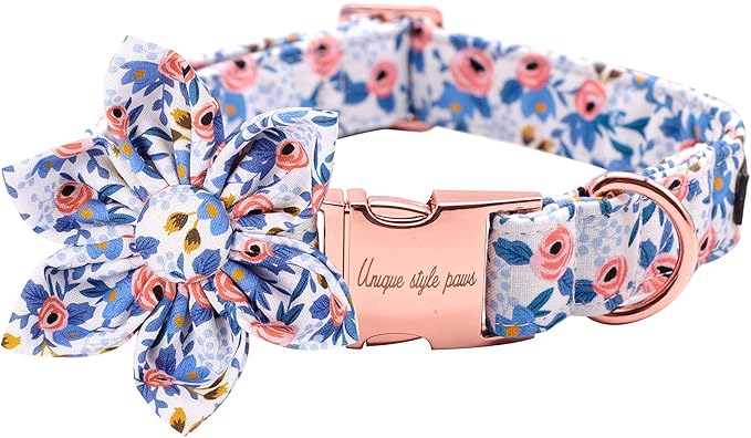 Uniqe Style Paws Flower Dog Collar, Rose Adjustable Girl Dog Collar with Flower, Durable Floral Pattern Pet Collar for Large Female Dogs