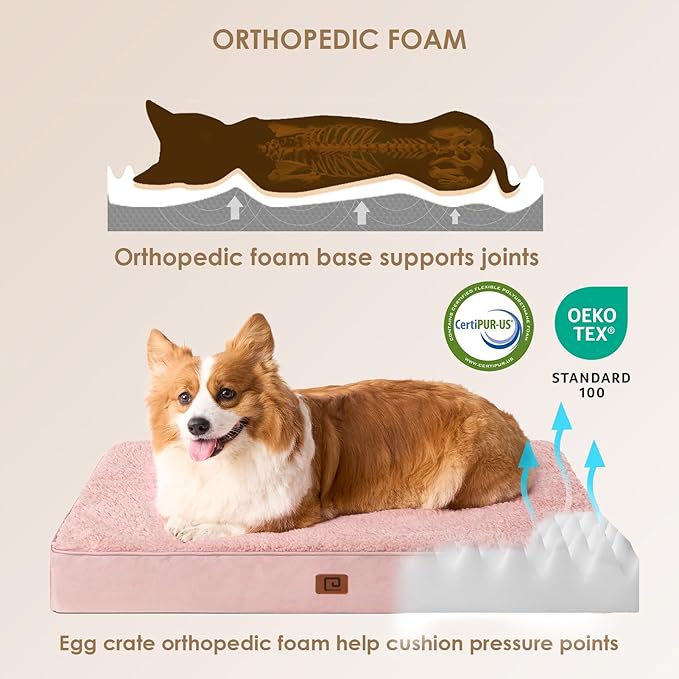 EHEYCIGA Orthopedic Dog Beds for Large Dogs with Removable Washable Cover for Crate, Pink, 35x23
