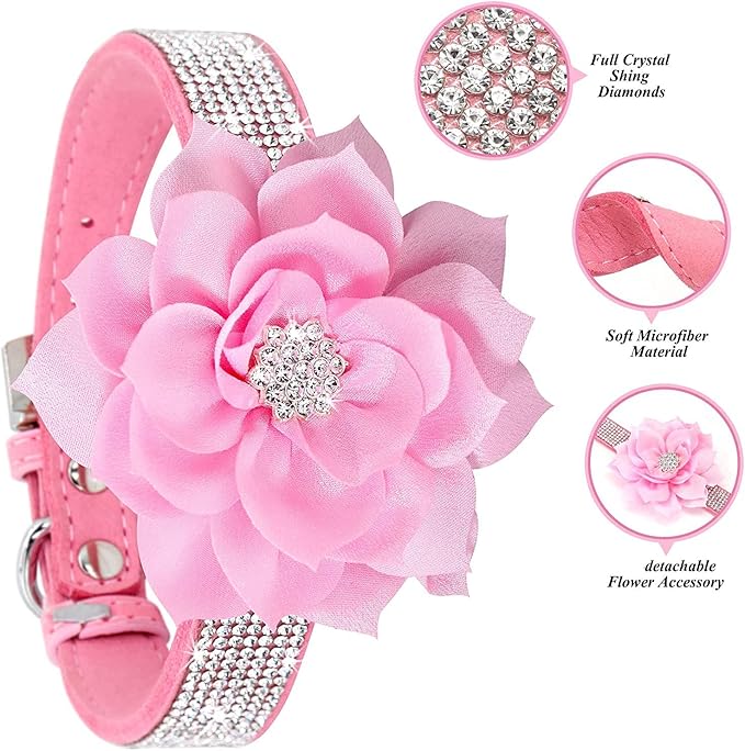 Rhinestone Dog Collar, Cute Dazzling Sparkling Soft Suede Leather Dog Cat Rhinestone Collar Crystal Diamond Pet Dog Puppy Collar (Purple5, XS)