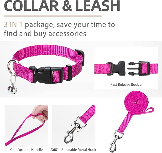 PUPTECK Adjustable Dog Harness Collar and Leash Set Step in No Pull Pet Harness for Small Medium Dogs Puppy and Cats Outdoor Walking Running, Soft Mesh Padded Reflective Vest Harnesses, Solid Pink L