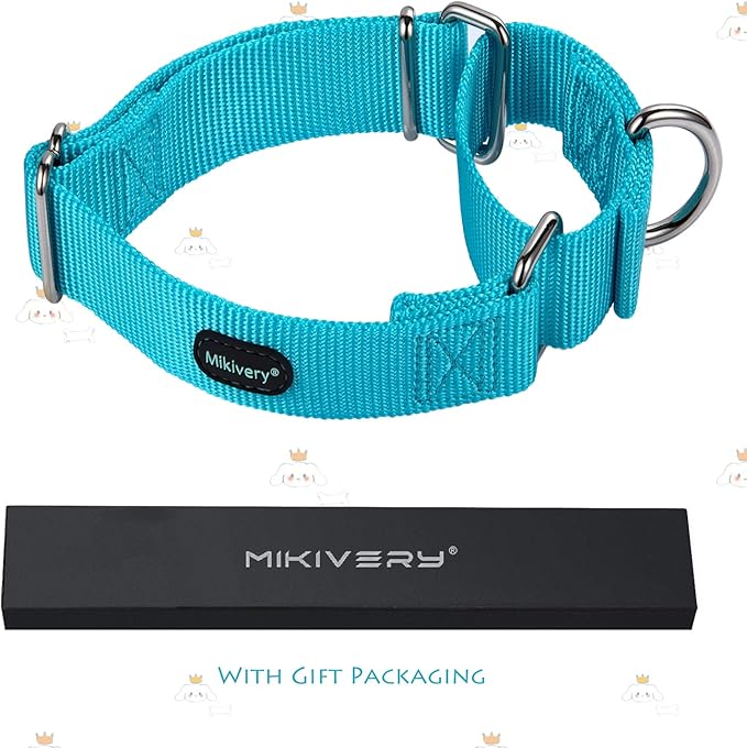 Mikivery Martingale Dog Collar Nylon Adjustable and Safety Training Colourful Comfortable Metal Buckle Pet Collars for Small Medium and Large Dogs(Ice Blue,M)