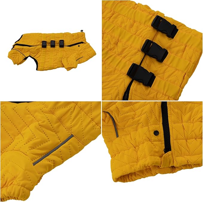 Lovelonglong Warm Dog Coat Double Layers Dog Vest, 4 Legs Covered Windproof Waterproof Reflective Warm Dog Vest Outdoor Skating Dog Costume for Corgis Dachshund Dog Yellow D-L