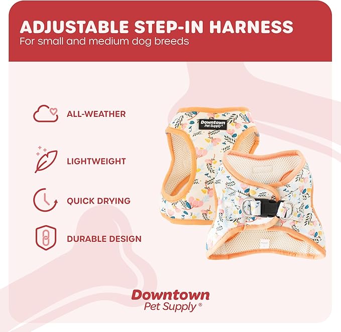 Downtown Pet Supply Step in Dog Harness for Teacup Dogs & Cats No Pull, XX-Small, Floral - Adjustable Harness with Padded Mesh Fabric and Reflective Trim - Buckle Strap Harness for Dogs