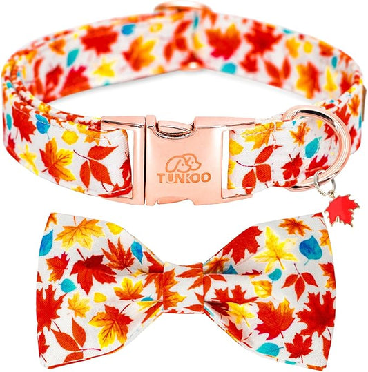 Tunkoo Fall Dog Collar with Elegant Bow Tie - Durable, Adjustable and Stylish Autumn Pet Collar, Available in Small Medium Large, S