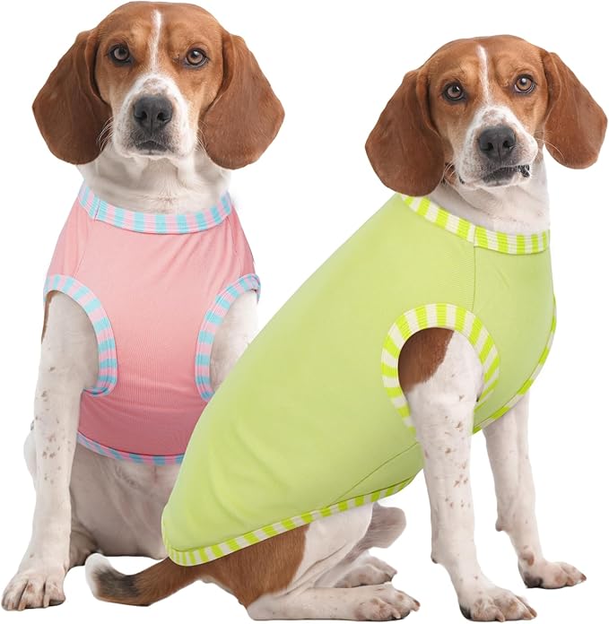 IECOii 2 Pack Dog T-Shirts,Stretchy & Comfortable Pet Summer Tank Top Clothes,Fade-Resistant, Easy to Put On – Machine Washable Tshirts for Medium Breeds Dogs,Pink+Green,XLarge