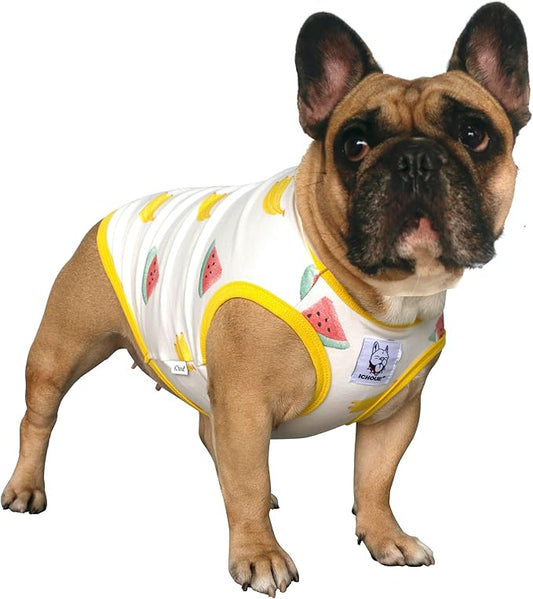 iChoue 100% Breathable Cotton English Bulldog Halloween Cartoon T Shirts Cute Clothes for Medium Large Dogs Vest Tank Tops Terrier Pitbull Watermelon Banana - XLarge