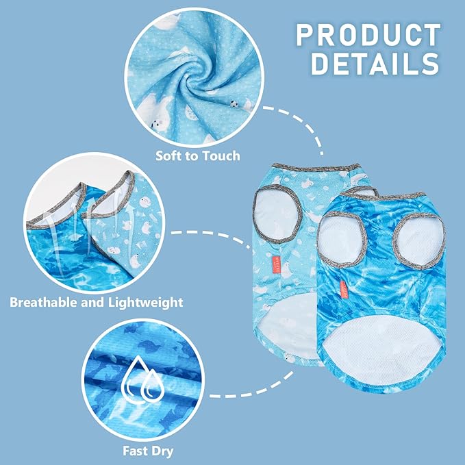 KYEESE 2 Pack Dog Cooling Shirts Breathable Instant Cooling Dogs Vest Lightweight for Summer Dog Clothes