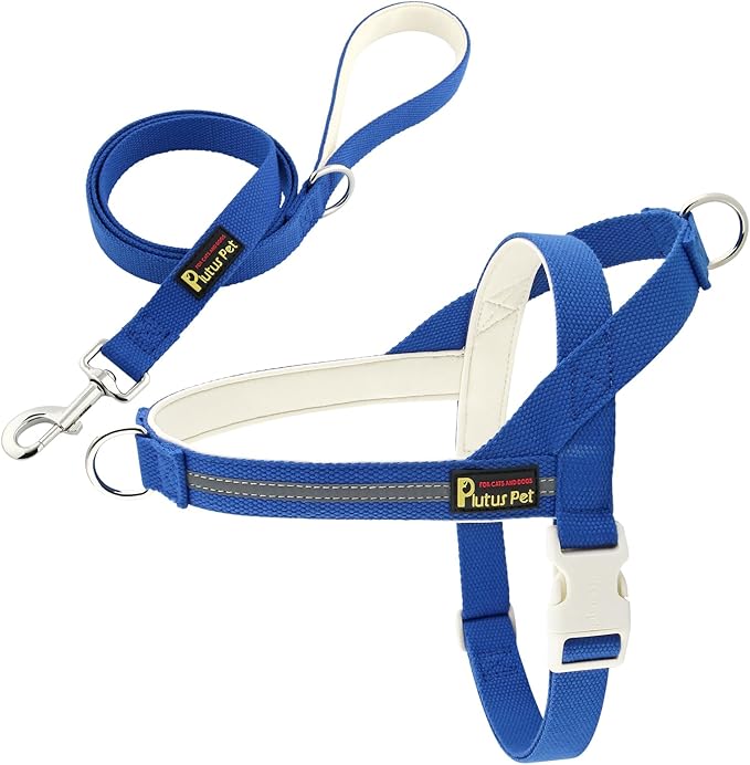 Plutus Pet Cotton Dog Harness and Leash Set, Reflective and Soft Padded, Quick Fit Vest Harness, for Small, Medium and Large Dogs, Royal Blue, XS