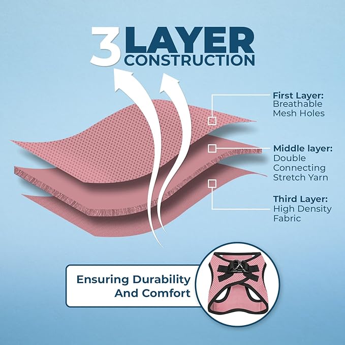 Voyager Step-in Air All Weather Mesh Harness and Reflective Dog 5 ft Leash Combo with Neoprene Handle, for Small, Medium and Large Breed Puppies by Best Pet Supplies - Harness Leash Set (Pink), L