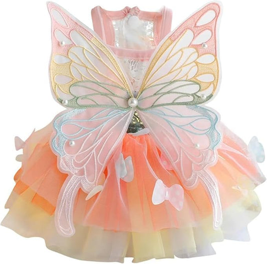 Breathable Mesh Colorful Pet Costume with Butterfly Wings for Cats, Dogs, Rabbits-1PC (Orange, Small)
