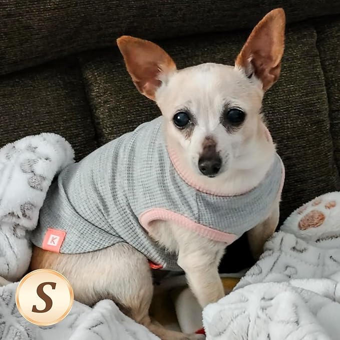 KYEESE 2Pack Waffle Dog Shirts for Small Dogs Stretchy T-Shirts Lightweight Tank Top Sleeveless Striped Vest Breathable Cat Tee, Small, Pink+Striped