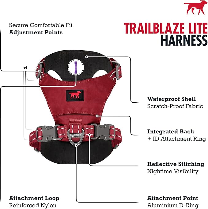 Tuff Pupper Lightweight Dog Harness for Walking | Front & Back Leash Clips | 4-Way Adjustable Fit | Reflective Trim | Easy On/Off Buckles | Lightweight & Breathable | No Pull Design (XS, Red)