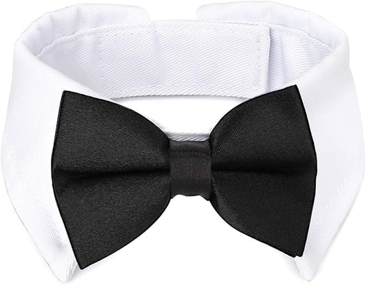 Segarty Dog Tuxedo Bow Tie Collar - Black Bowtie With Handcrafted Adjustable White Formal Pet Cats Necktie for Medium Large Boy Dogs - Wedding Grooming Bows Birthday Gift