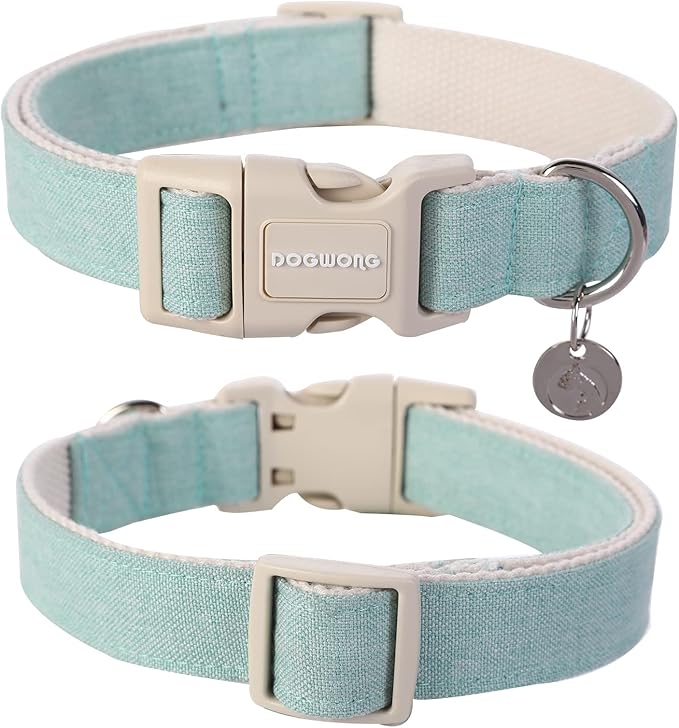 DOGWONG Cotton Hemp Dog Collar, Heavy-Duty Adjustable Soft Natural Fabric Pet Collar for Small to Large Dogs