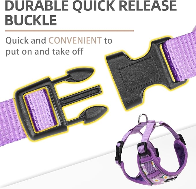 PUPTECK Dog Harness and Leash Set for Small Medium Dogs No Pull, Soft Mesh Adjustable Puppy Cat Harness Reflective at Night, Light Purple M