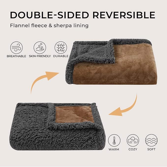 Luciphia Waterproof Blanket for Large Dogs Liquid Proof Furniture Protector Washable Pet Reversible Bed Cover for Couch Soft Sherpa Fleece Cat Blanket for Small Medium Khaki X-Large（85" x 57"）