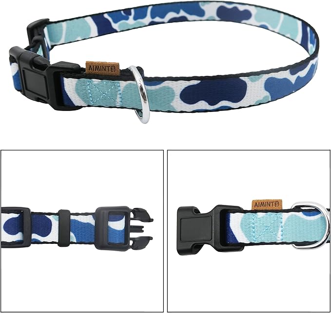 Dog Collar, Cute Camouflage Pattern, Soft and Adjustable Collar with Quick Release Buckle (XS (Neck 9-13", Width 3/8"), Camouflage Blue)