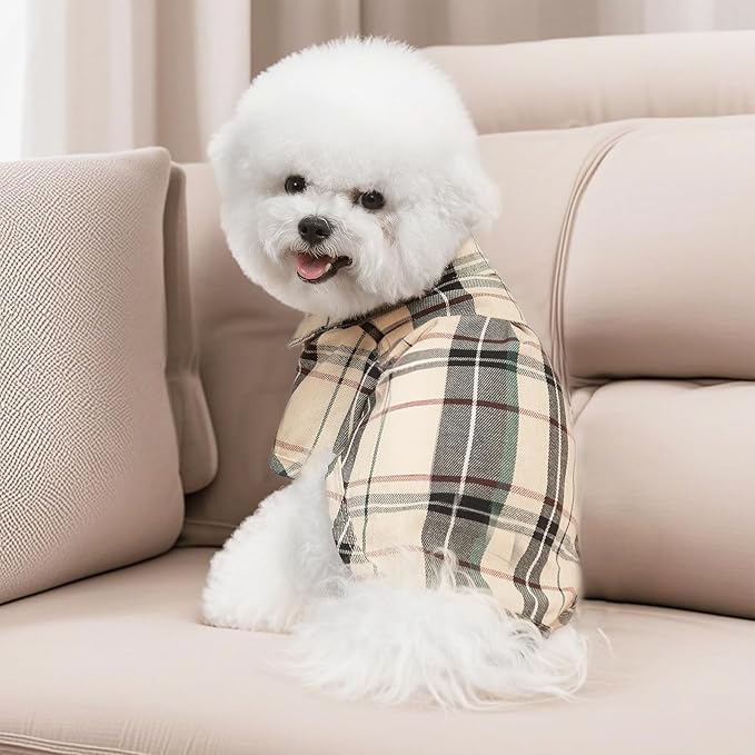 PUPTECK Plaid Dog Shirt, Cute Puppy Cat Polo T-Shirt, Soft Pet Clothes Boy Girl Outfit for Small Medium Dogs, Costume M