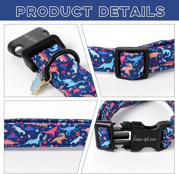 Unique style paws Dog Collar Plastic Buckle with Pendant Blue Dinosaur Park Puppy Collars for Small Medium Large Boys Girls Dogs