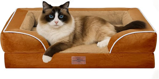 Comfort Expression Small Dog Beds Waterproof Orthopedic Foam Sofa Beds for Small Dogs Comfy Pet Bed with Washable Removable Cover & Non-Slip Bottom(XX-Small,Caramel)